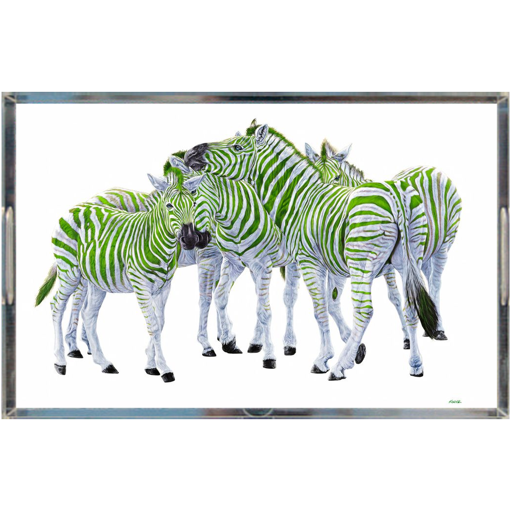 Five Zebras with Green Stripes