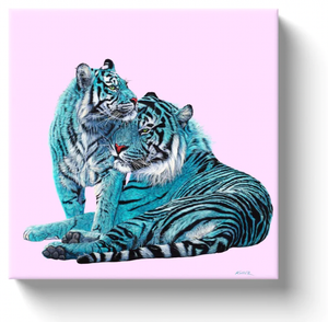 TWO TIGERS IN TURQUOISE (on archival canvas)