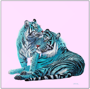 TWO TIGERS IN TURQUOISE (on high gloss metal)